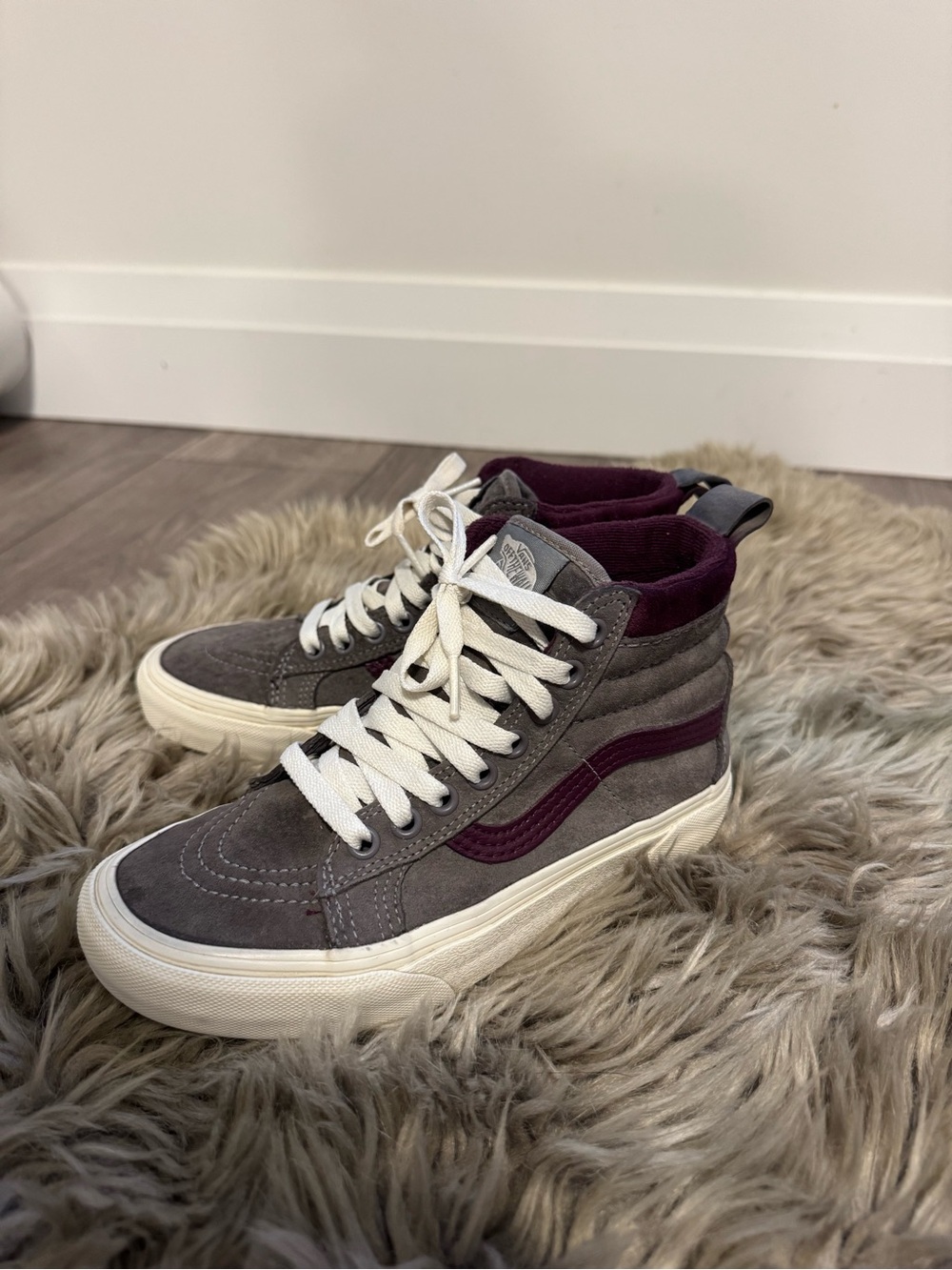 Vans Sk8-Hi High Top Sneakers in Gray & Purple